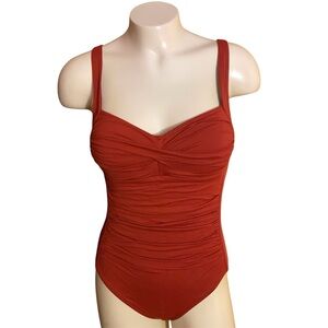 Nip Tuck Swim red ruched one piece swimsuit with tummy control